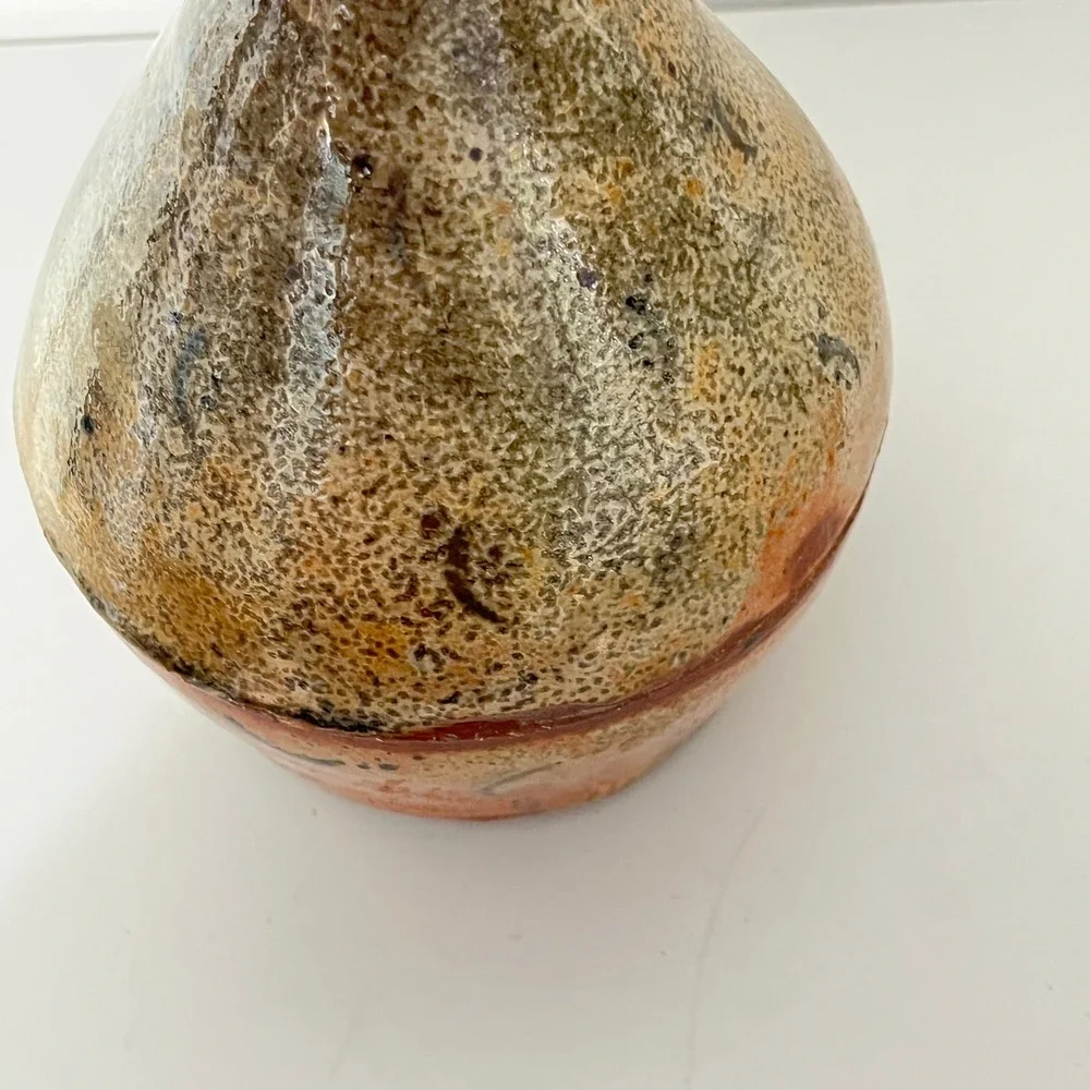 Vintage Studio Pottery Lidded Jar  Brown Green Salt Glaze Conical Vessel